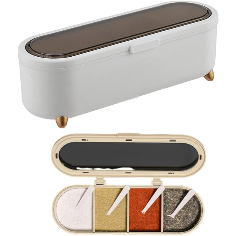 4-Pack White Spice Box with Clear Lid & Spoon