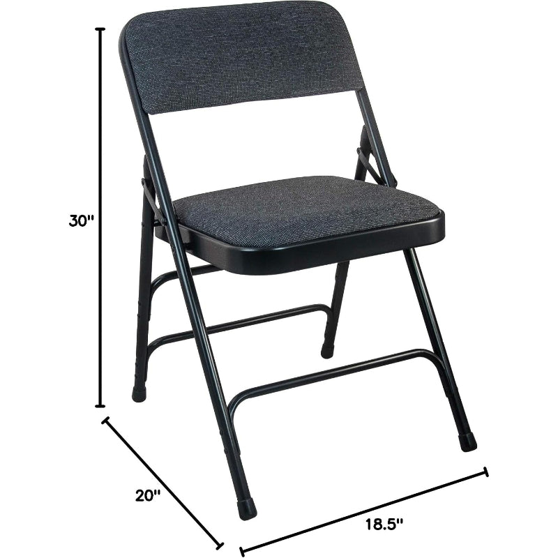 Black Padded Metal Folding Chair with Fabric Seat