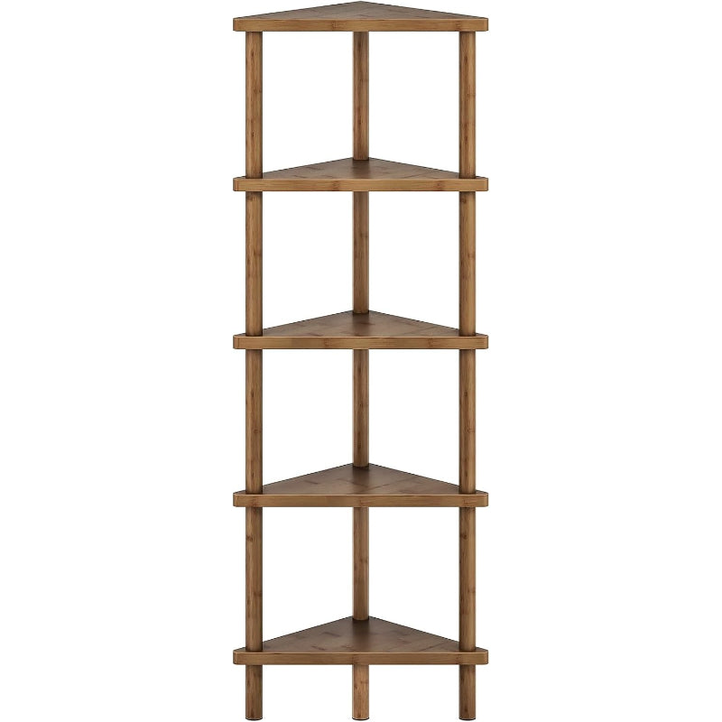 5-Tier Mocha Bamboo Corner Bookshelf Plant Stand
