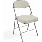 1-Pack Off-White Corduroy Metal Folding Chair