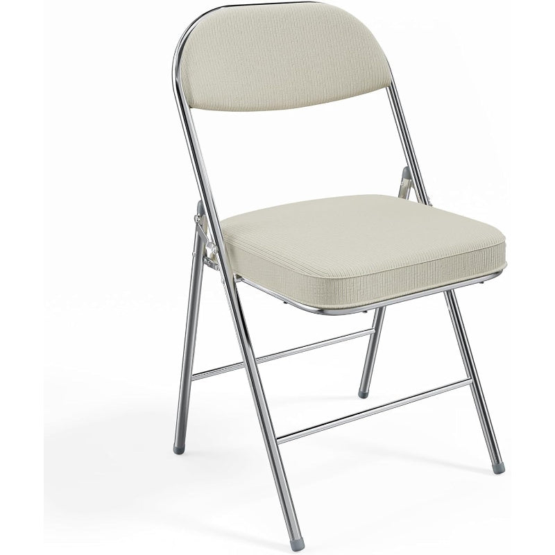 1-Pack Off-White Corduroy Metal Folding Chair