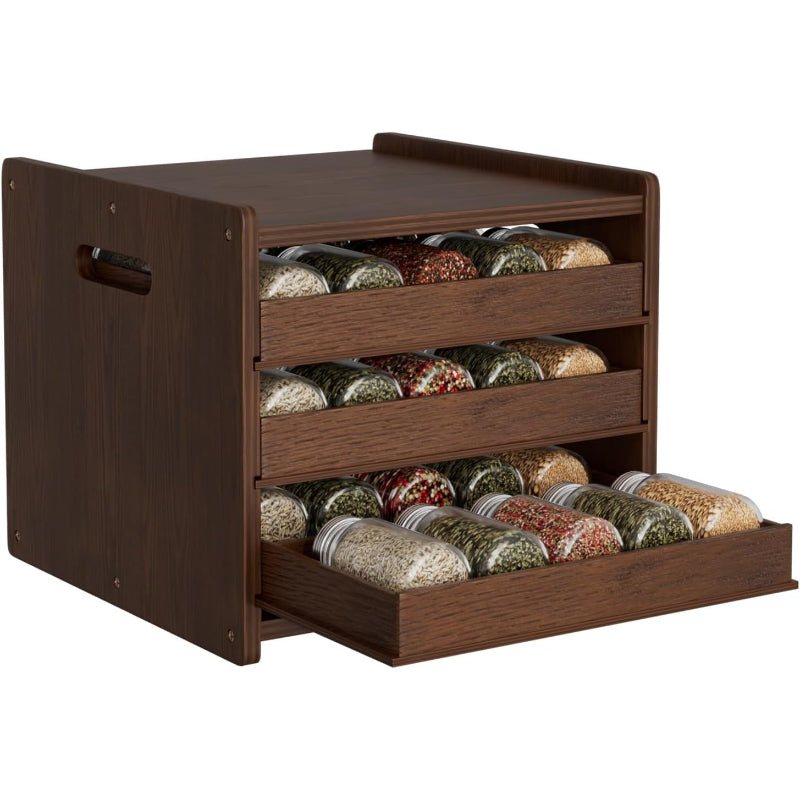 4-Tier Wooden Pull Out Spice Rack with Dividers
