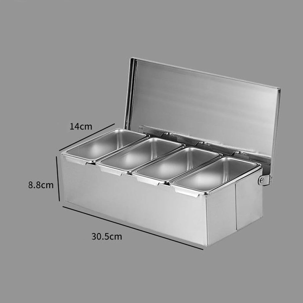4-Compartment Stainless Steel Spice Box with 4 Spoons