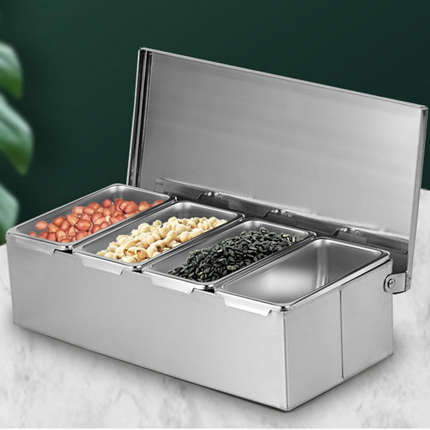 4-Compartment Stainless Steel Spice Box with 4 Spoons