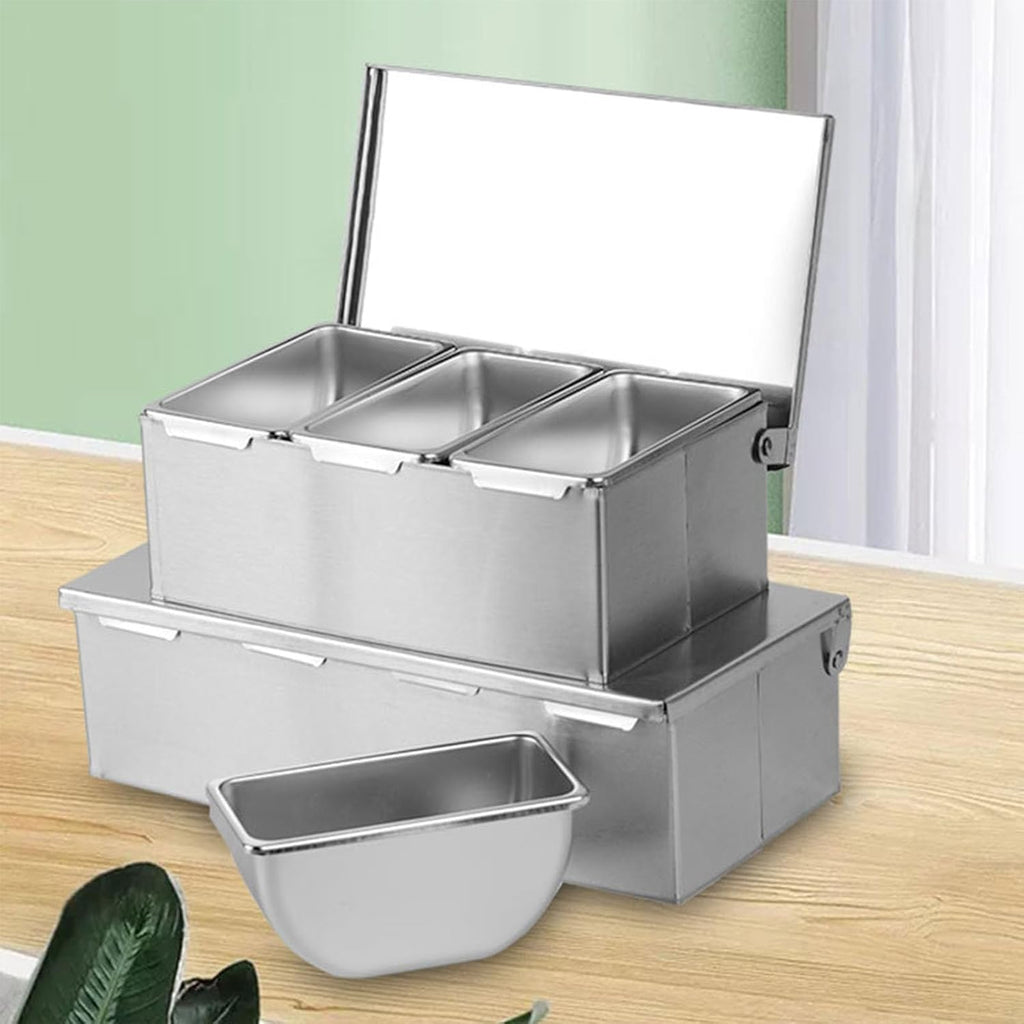 4-Compartment Stainless Steel Spice Box with 4 Spoons