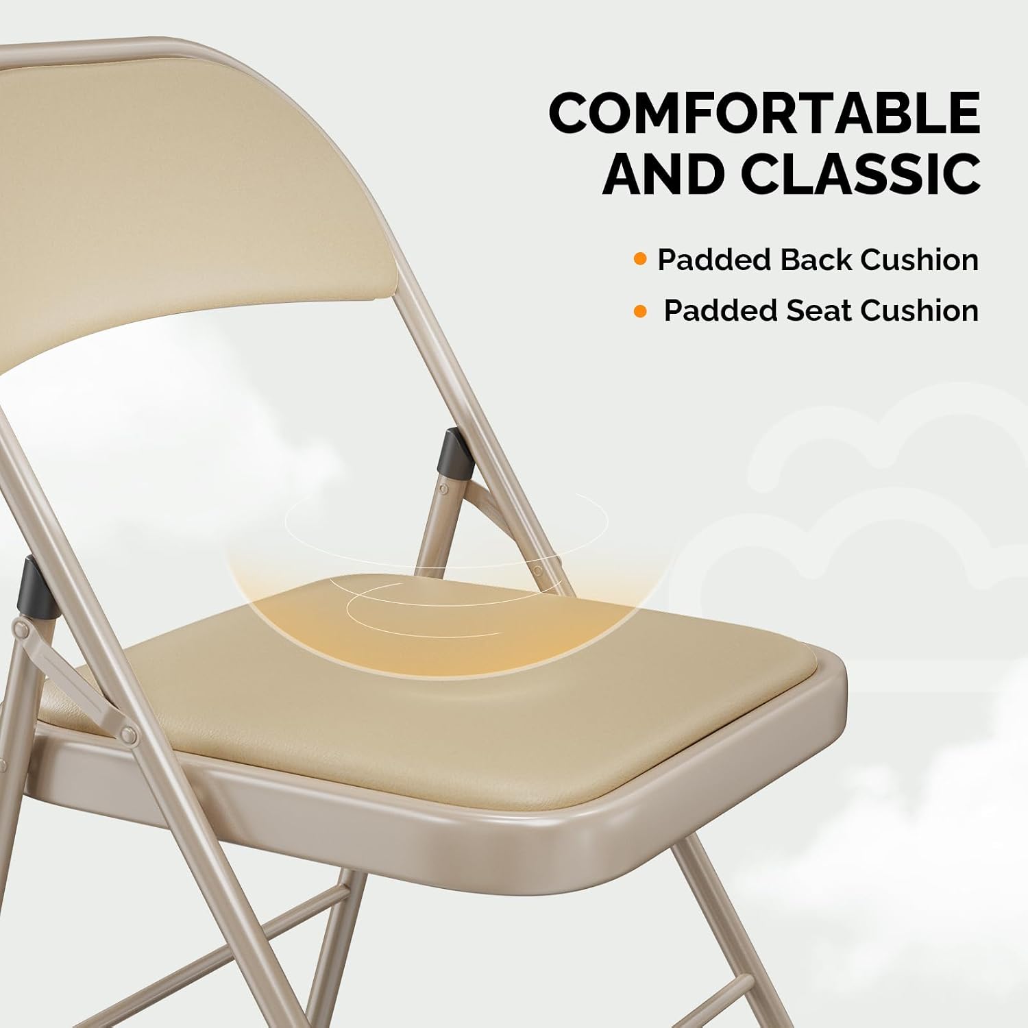 1-Pack Khaki PU Leather Metal Folding Chair
