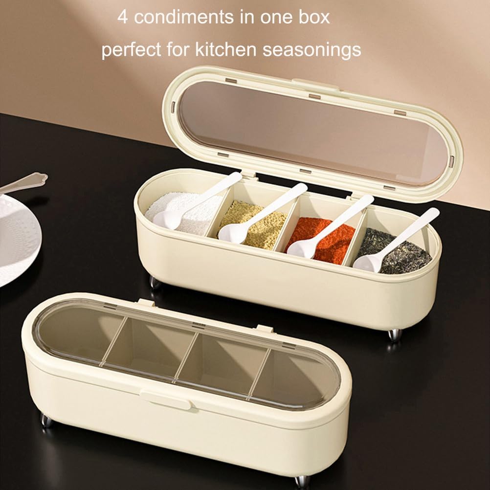 4-Pack White Spice Box with Clear Lid & Spoon