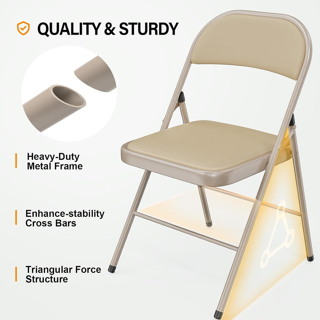 1-Pack Khaki PU Leather Metal Folding Chair