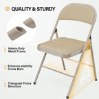 1-Pack Khaki PU Leather Metal Folding Chair