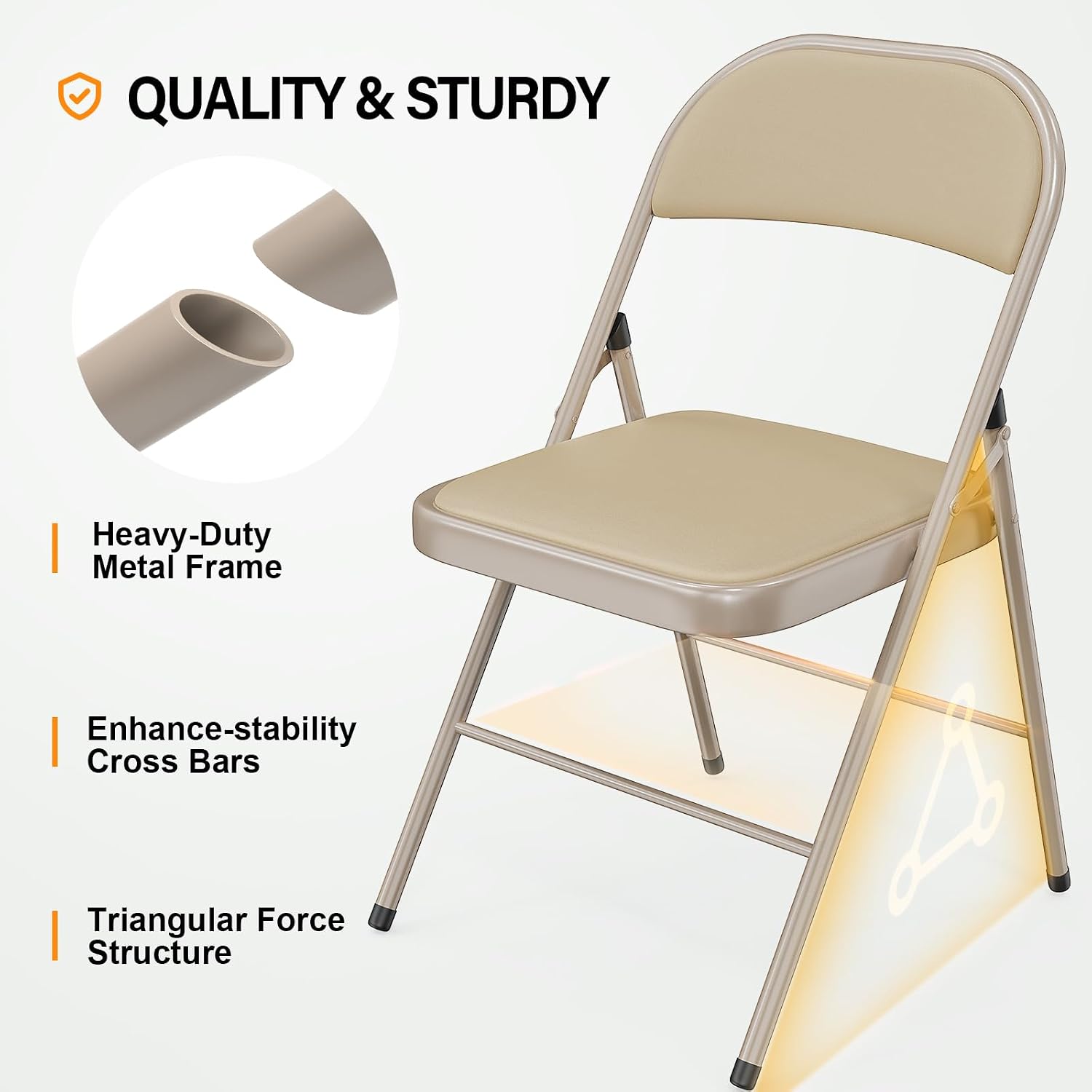 1-Pack Khaki PU Leather Metal Folding Chair