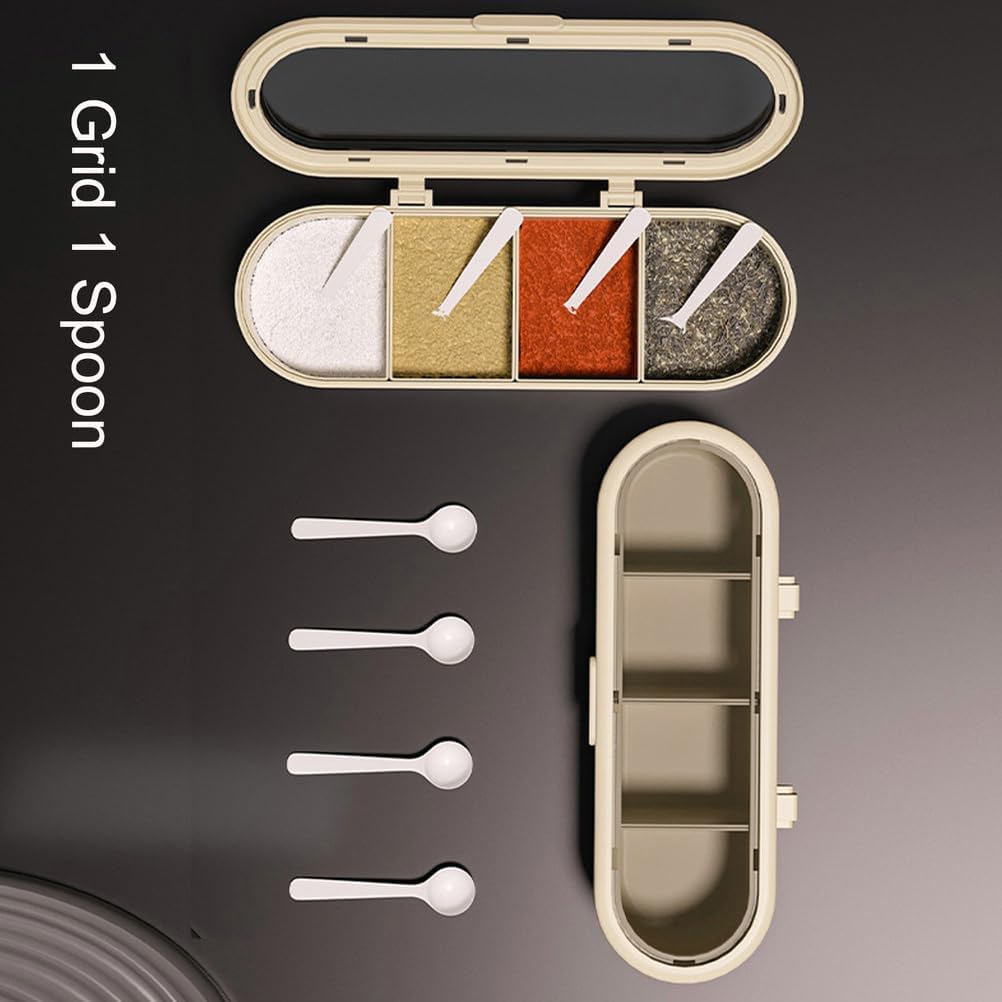 4-Pack White Spice Box with Clear Lid & Spoon