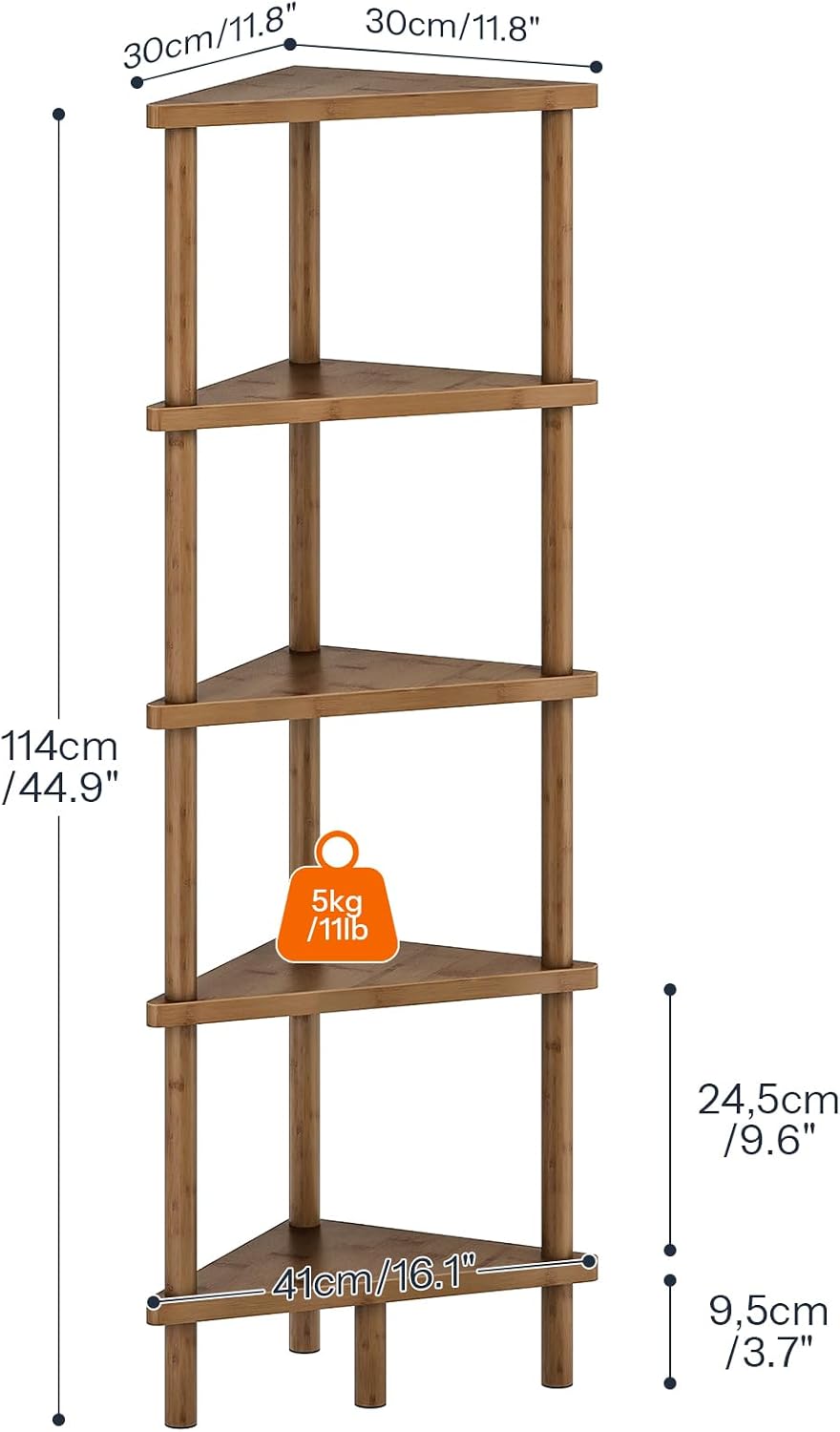 5-Tier Mocha Bamboo Corner Bookshelf Plant Stand