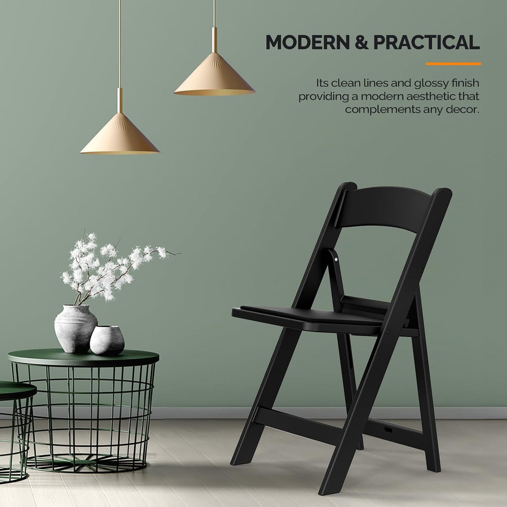1-Pack Black Resin Padded Folding Chair