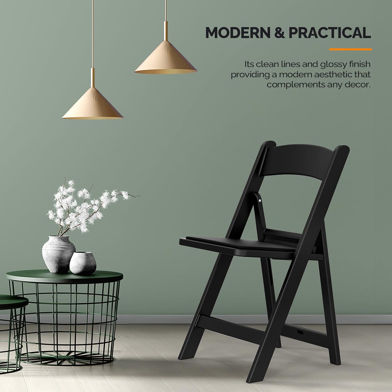 1-Pack Black Resin Padded Folding Chair