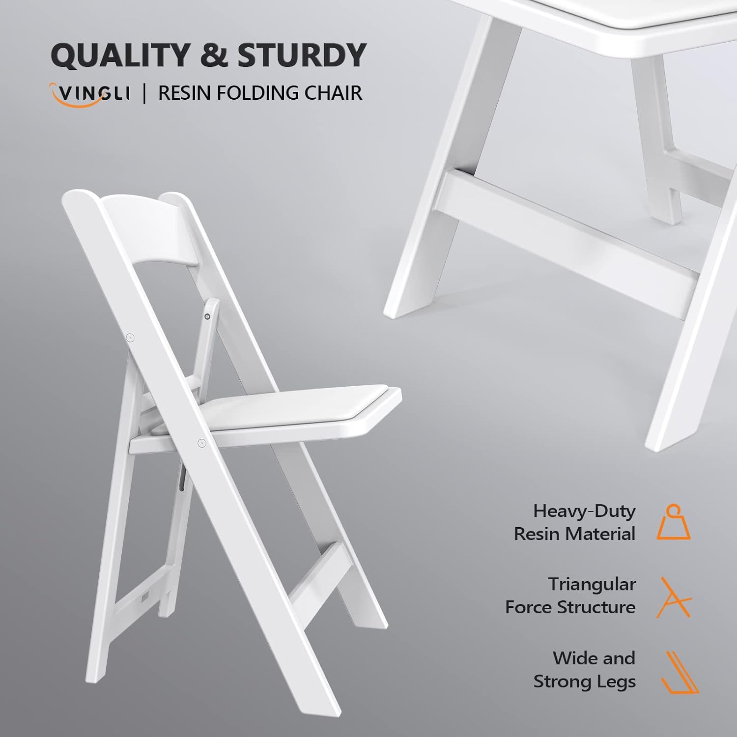 1-Pack White Padded Plastic Folding Chair