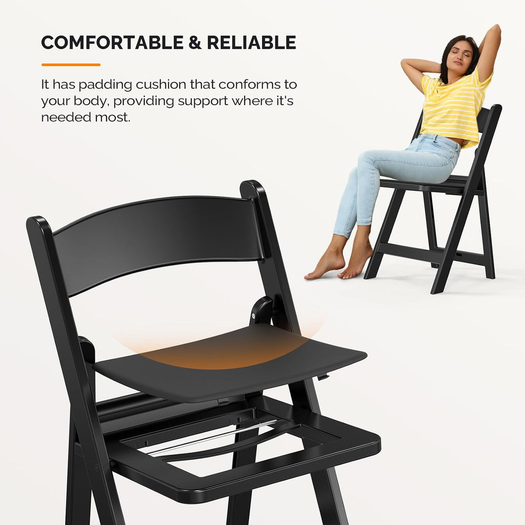 1-Pack Black Resin Padded Folding Chair