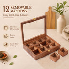 12 Compartment Wooden Masala Dabba with Glass Lid