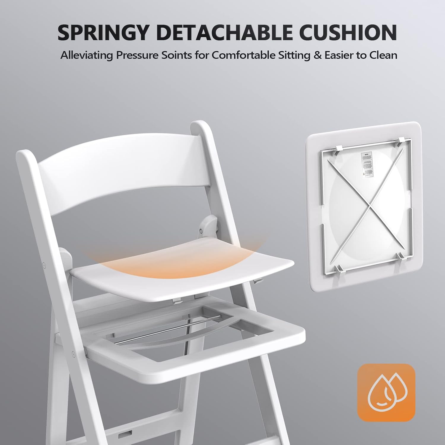 1-Pack White Padded Plastic Folding Chair