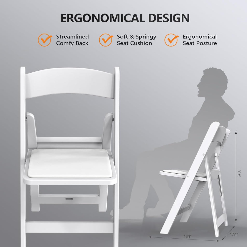 1-Pack White Padded Plastic Folding Chair