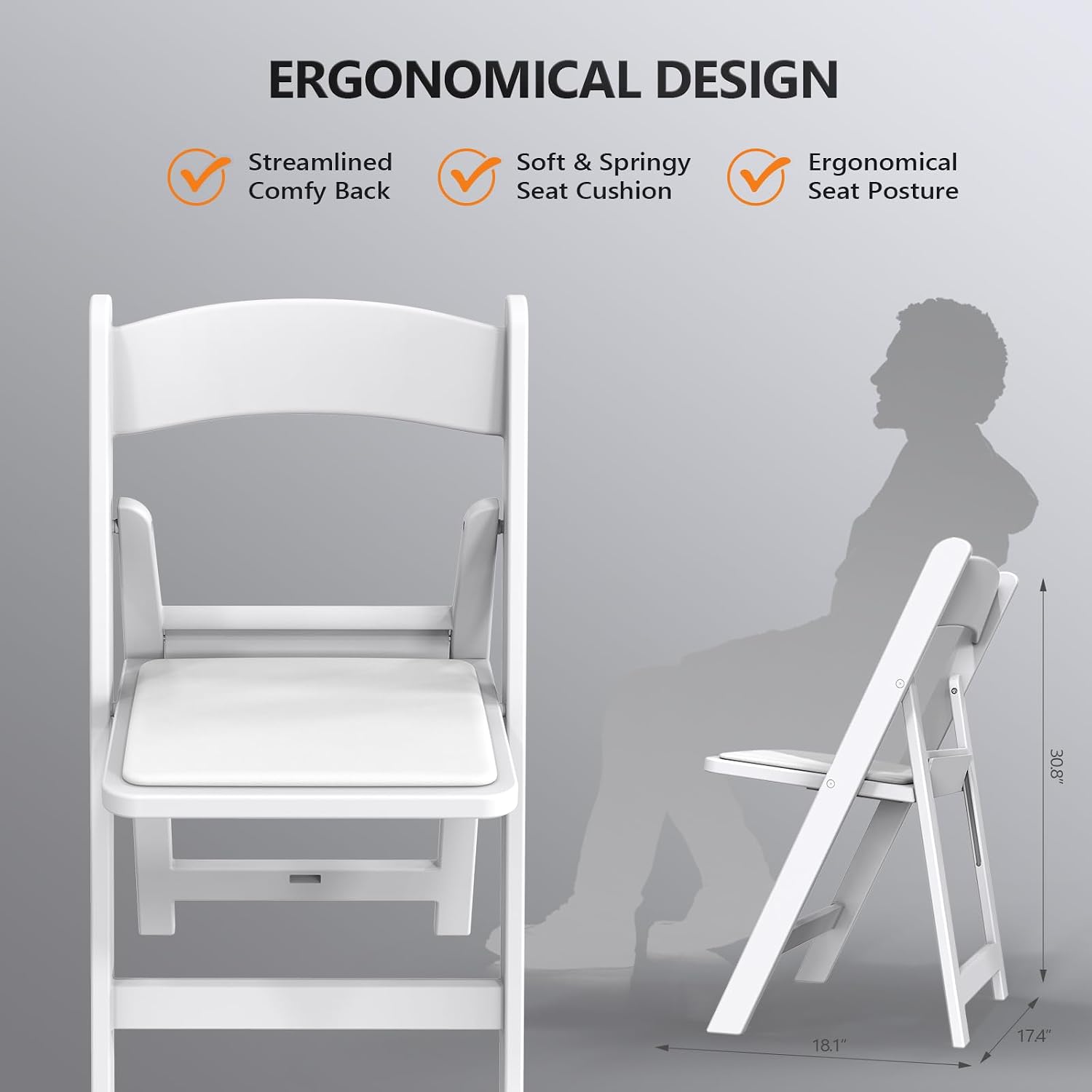 1-Pack White Padded Plastic Folding Chair