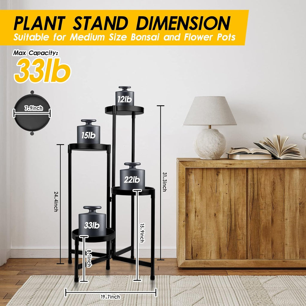 31" 4-Tier Foldable Black Metal Plant Stand