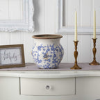 10.5" Tuscan Blue Scroll Ceramic Urn Vase