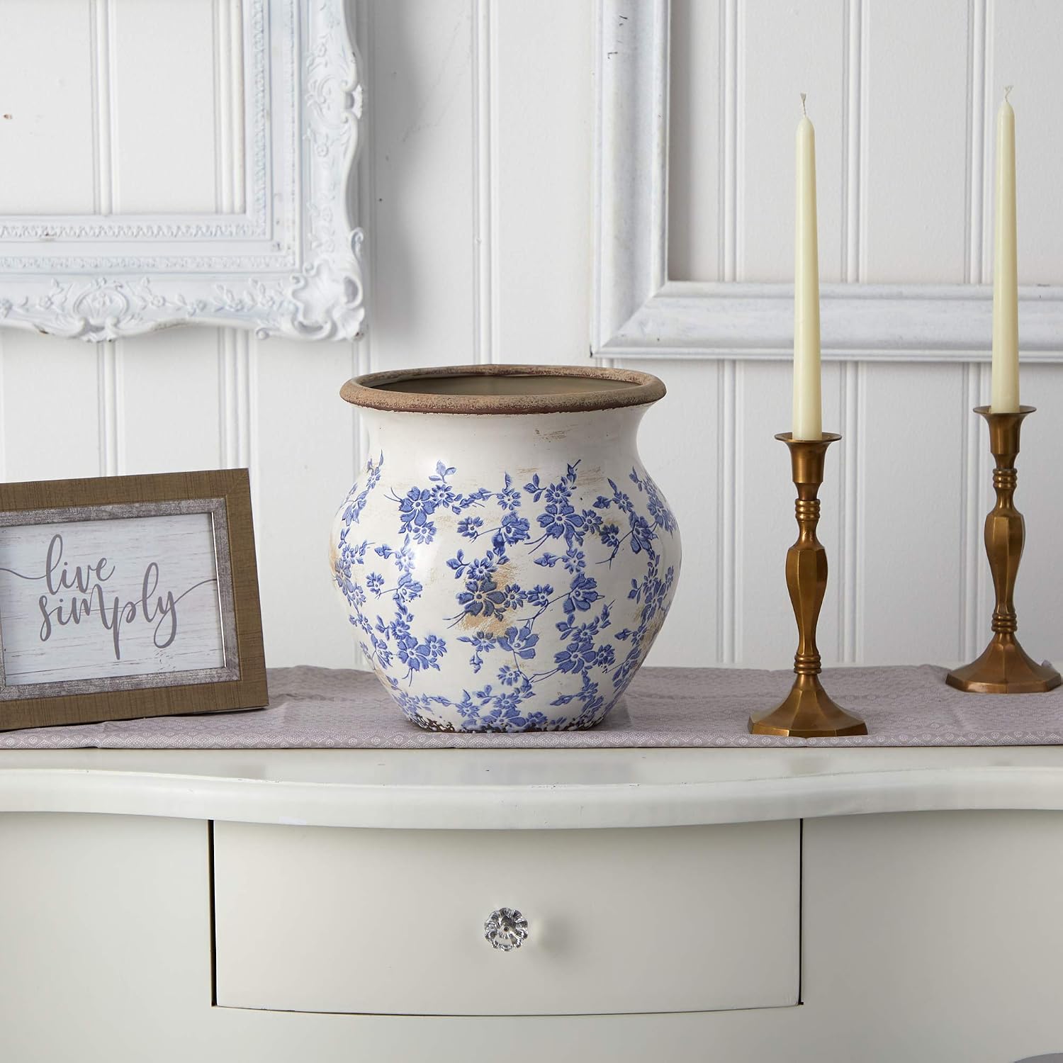 10.5" Tuscan Blue Scroll Ceramic Urn Vase