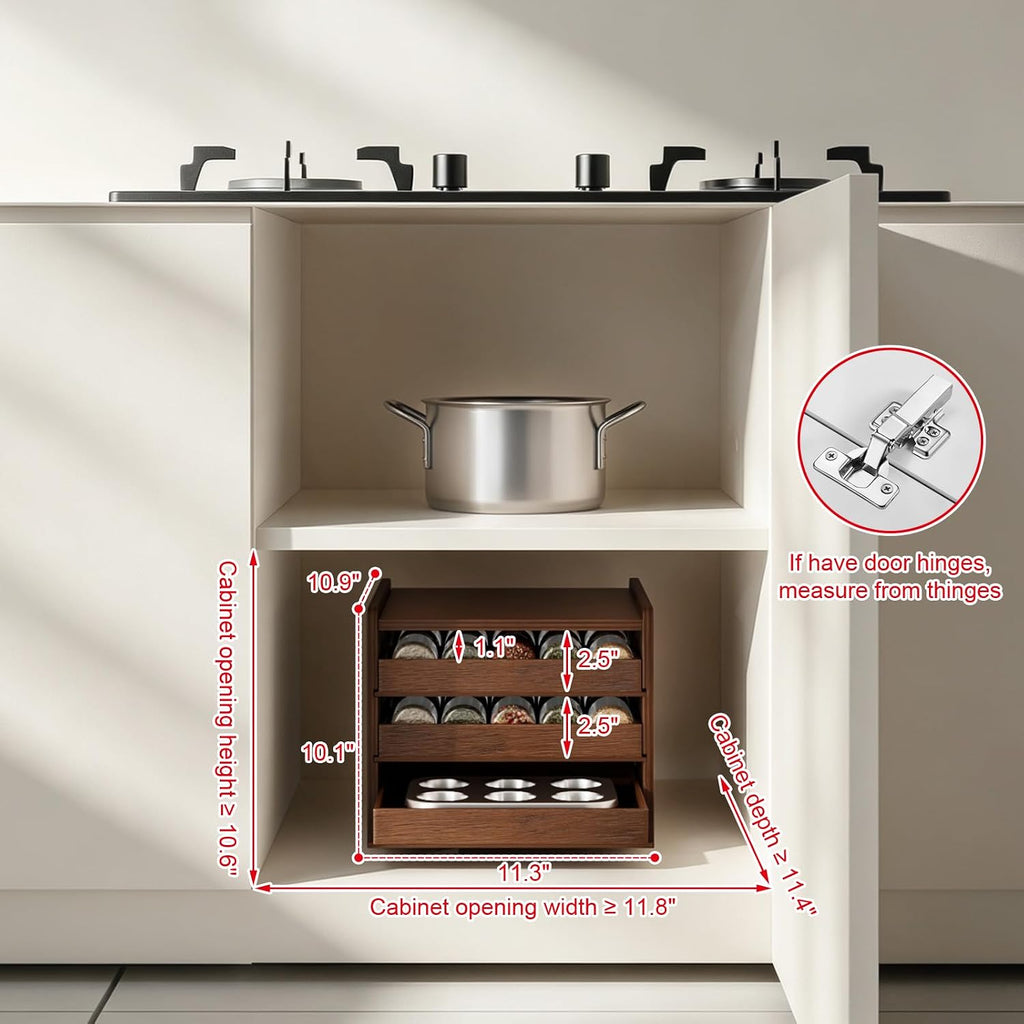 4-Tier Wooden Pull Out Spice Rack with Dividers