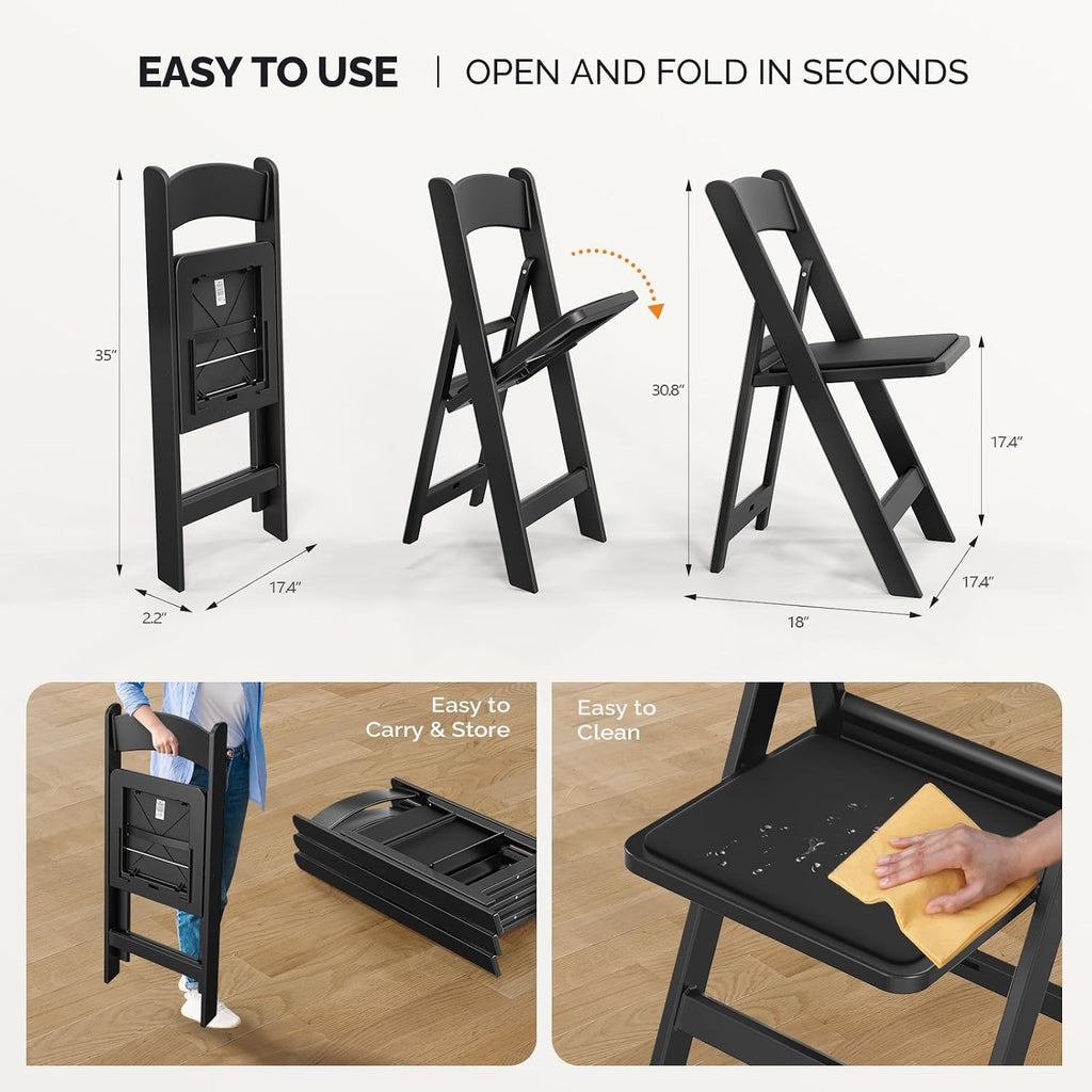 1-Pack Black Resin Padded Folding Chair