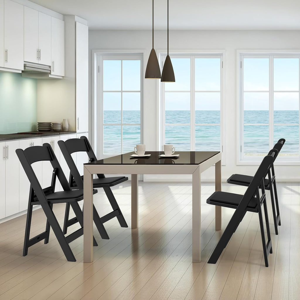 1-Pack Black Resin Padded Folding Chair
