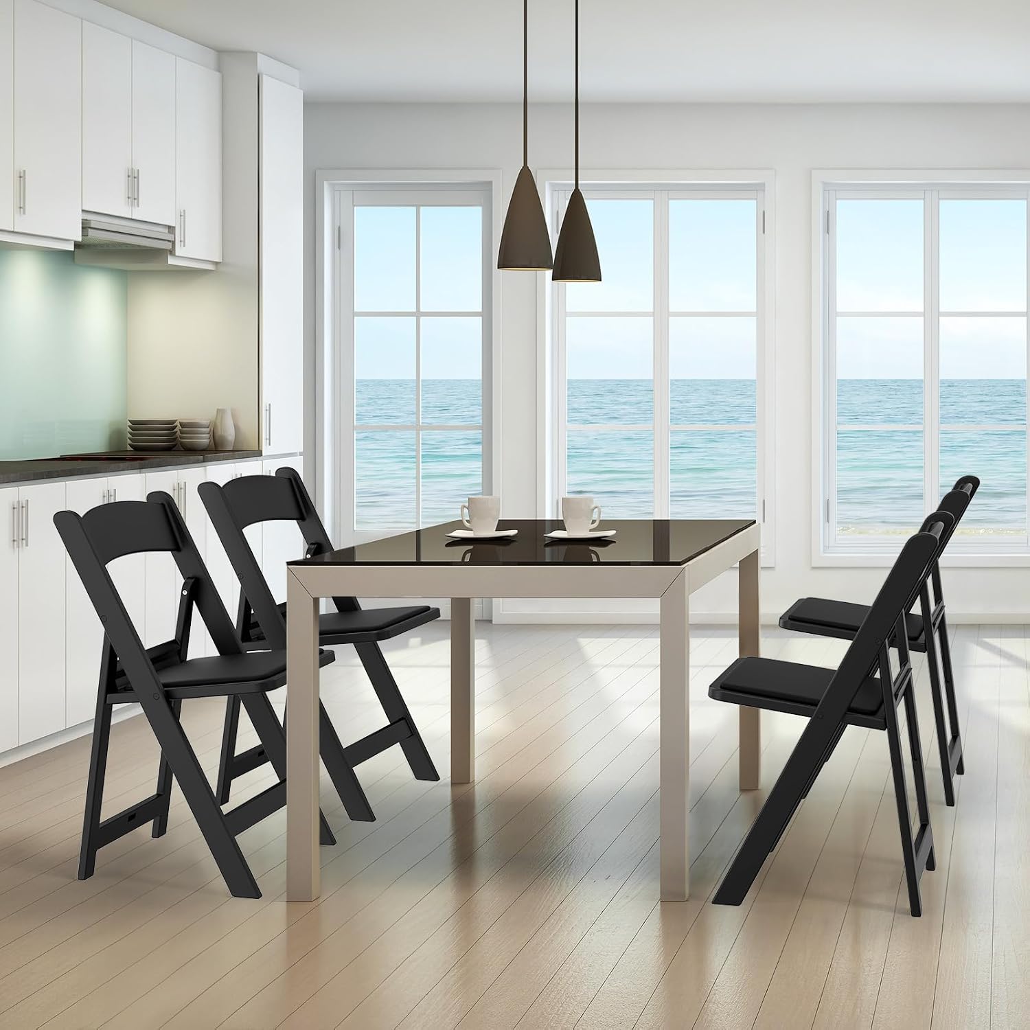 1-Pack Black Resin Padded Folding Chair