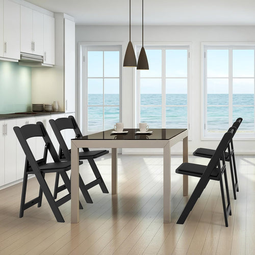 1-Pack Black Resin Padded Folding Chair