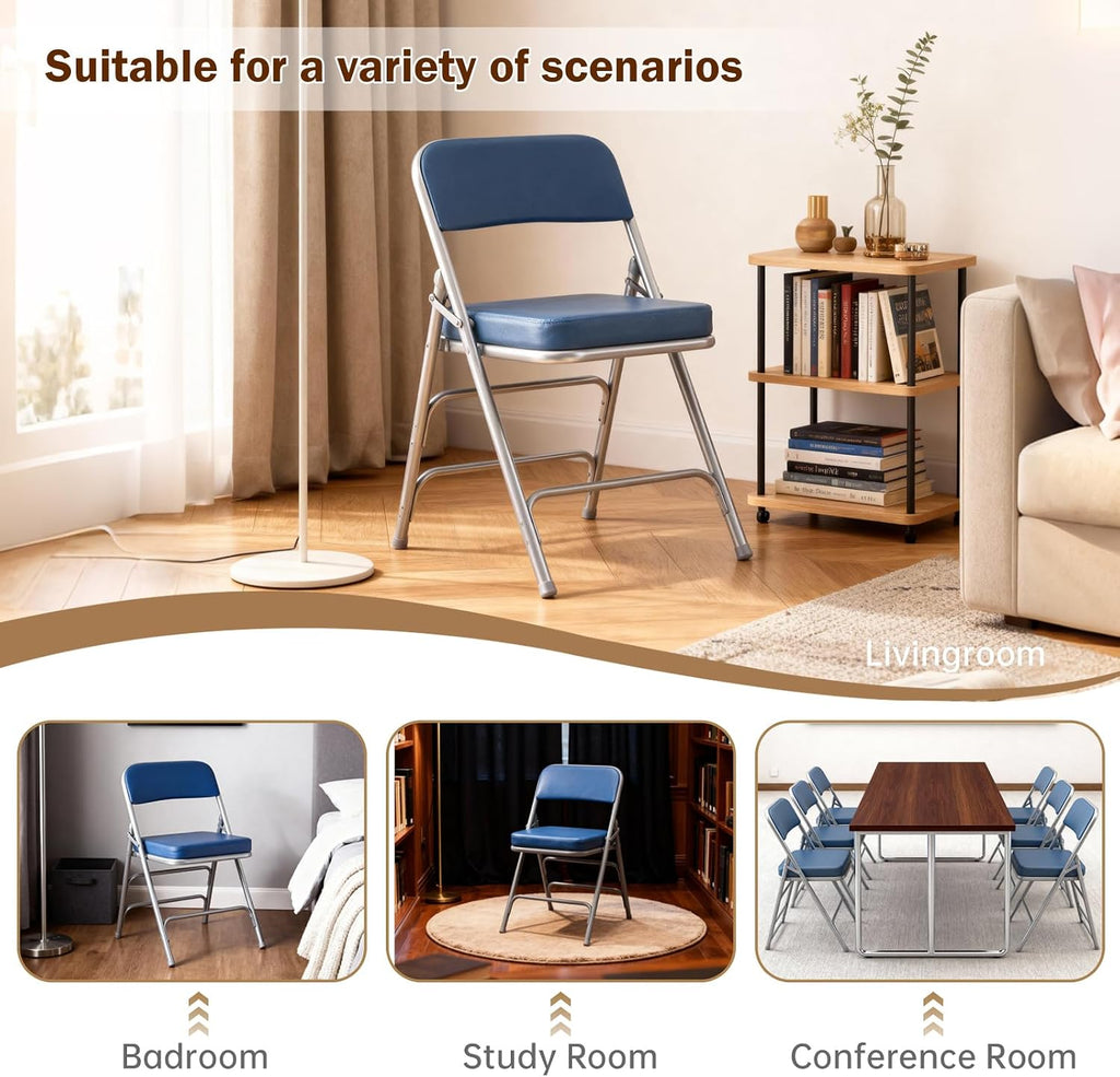 Blue Metal Padded Folding Chair