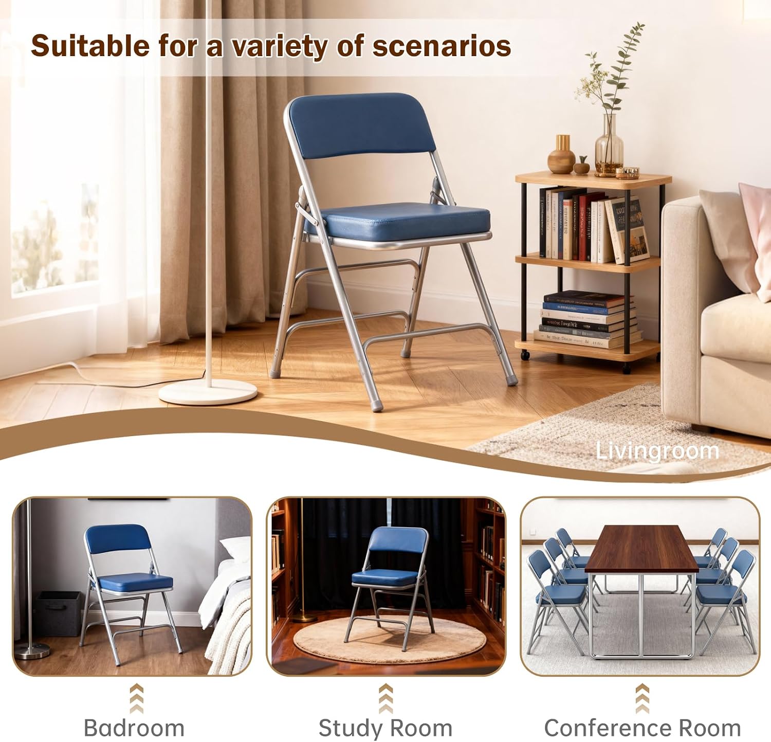 Blue Metal Padded Folding Chair