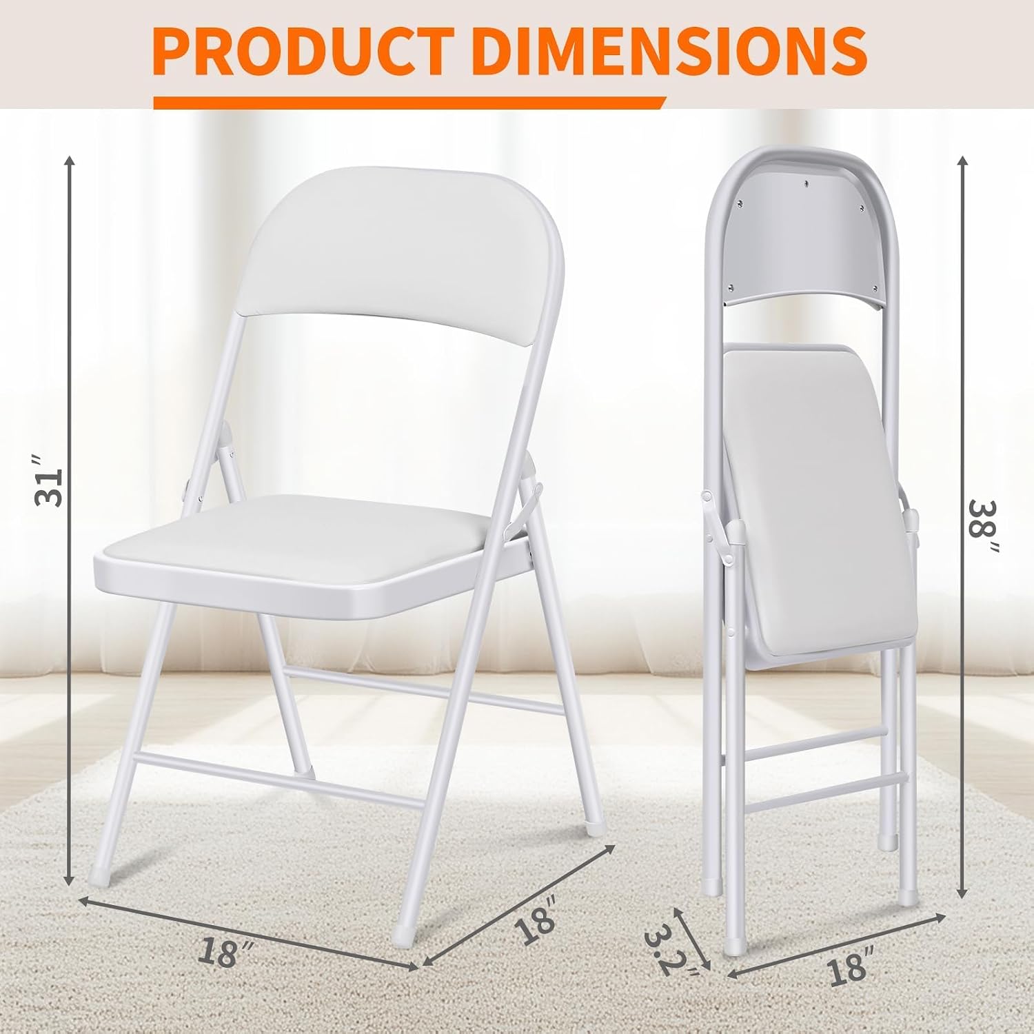 1-Pack White Padded Folding Chair