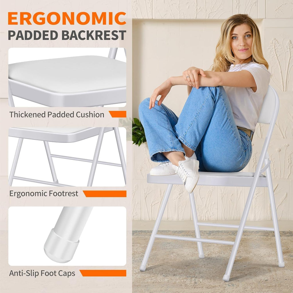 1-Pack White Padded Folding Chair