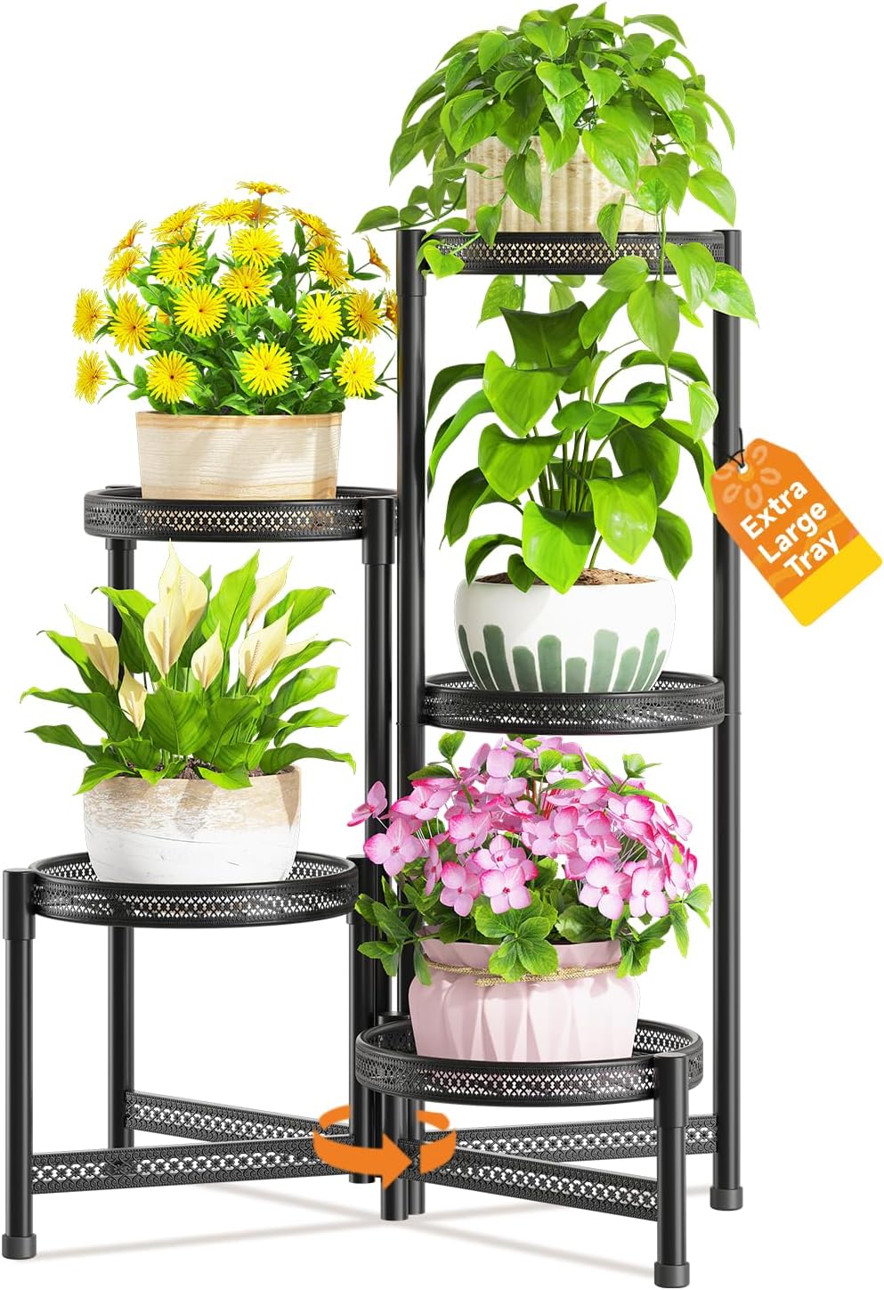 Tall Black Plant Stand with 10" Large Tray