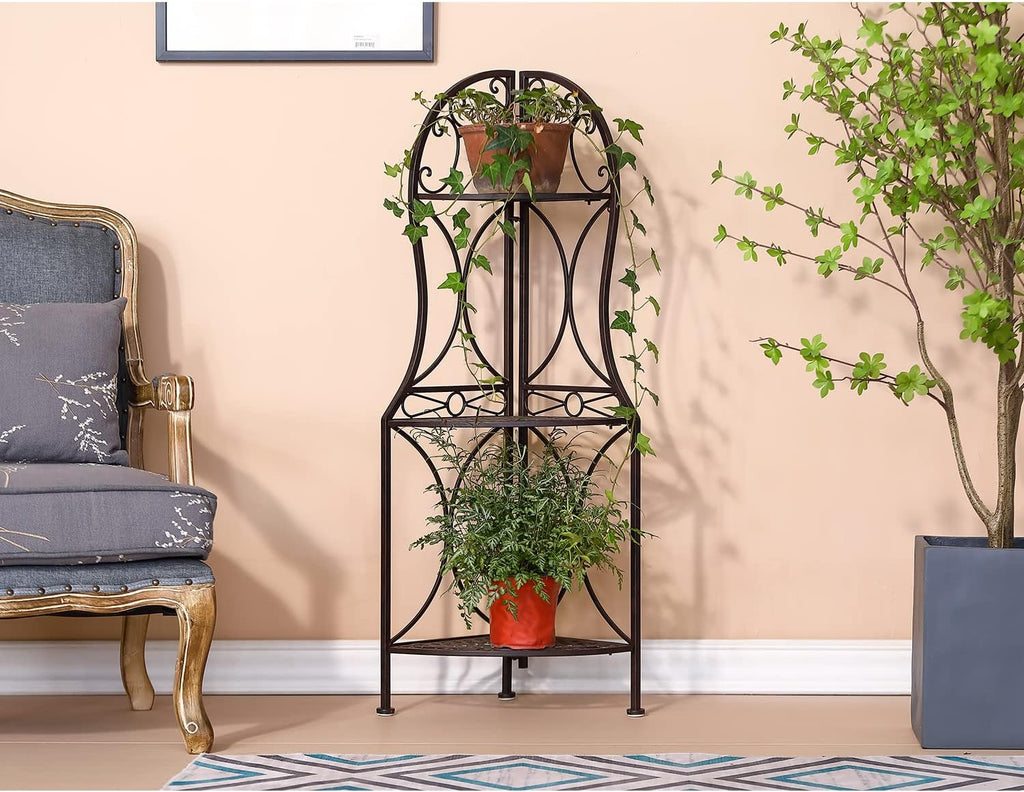 3-Tier Antique Bronze Metal Corner Bakers Rack