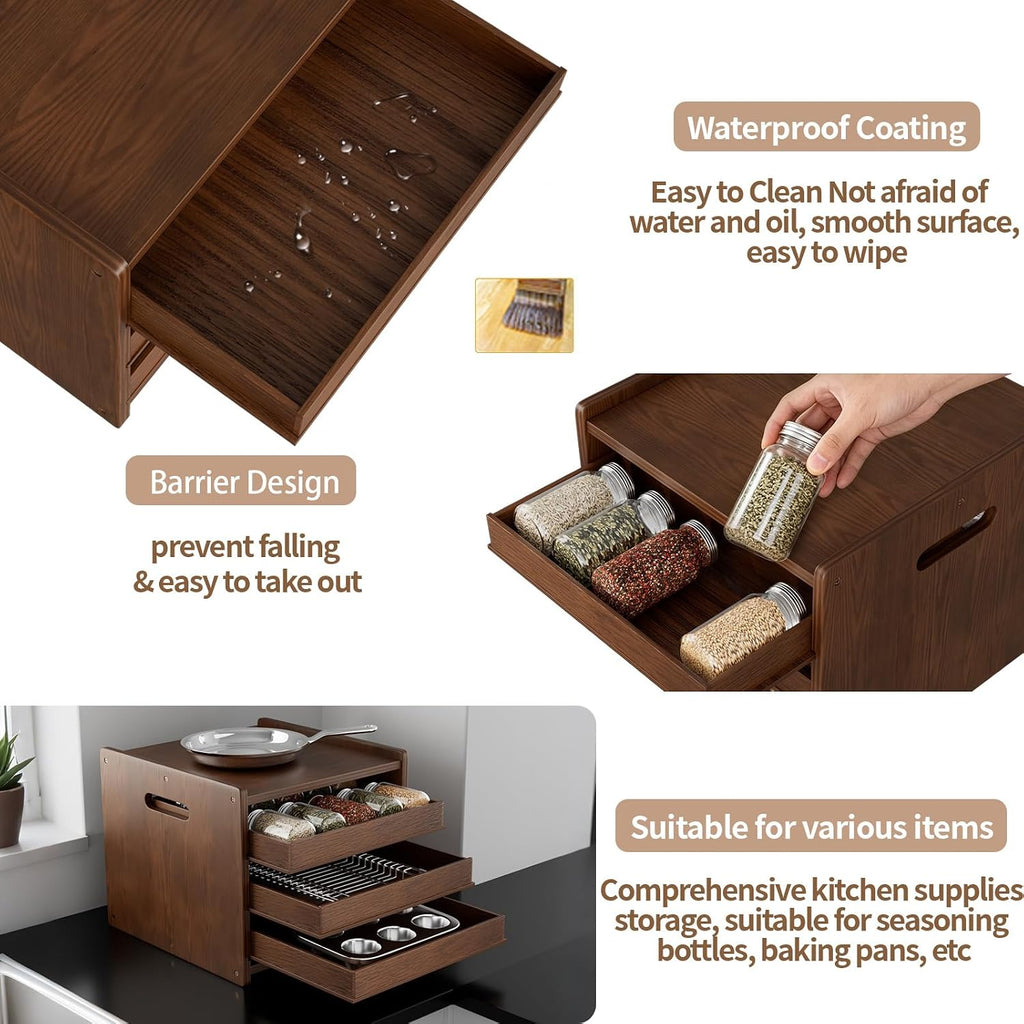 4-Tier Wooden Pull Out Spice Rack with Dividers