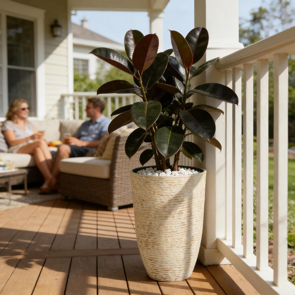 2-Pack 9 Gallon Beige Stone Finish Tall Planters