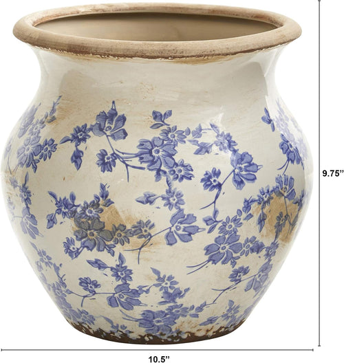 10.5" Tuscan Blue Scroll Ceramic Urn Vase