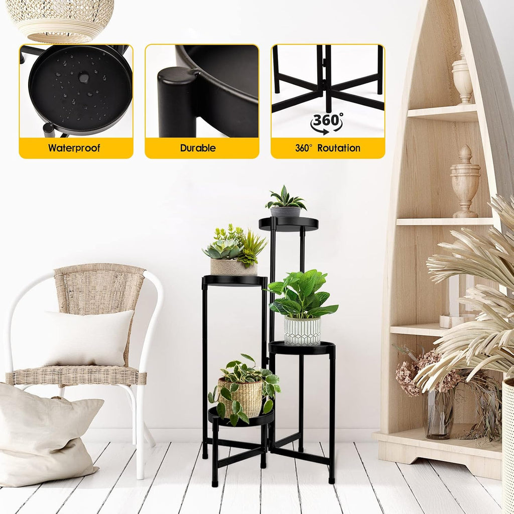 31" 4-Tier Foldable Black Metal Plant Stand