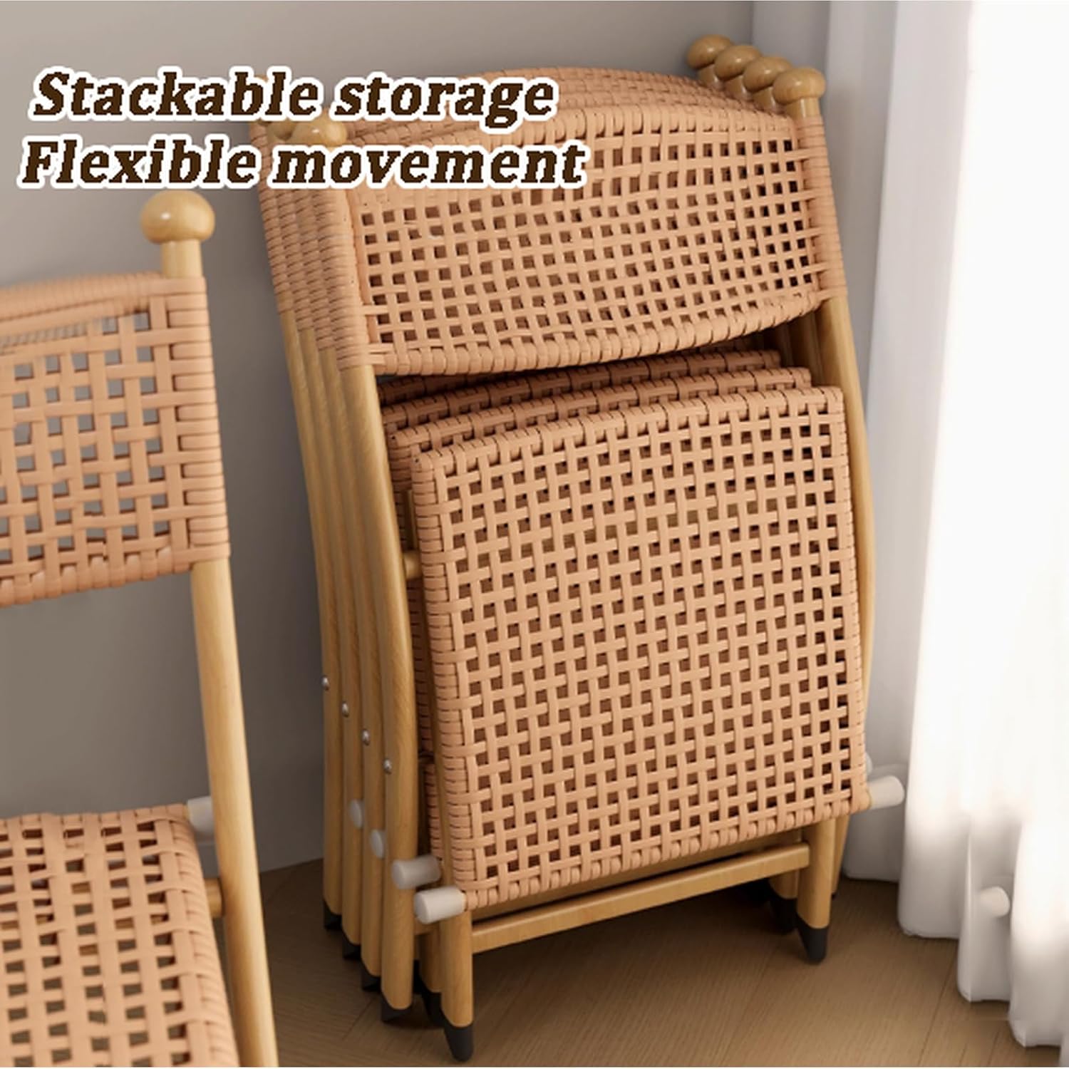 Vintage Rattan Wooden Folding Accent Chair