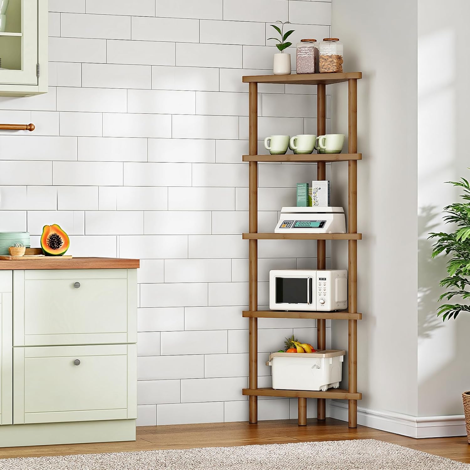 5-Tier Mocha Bamboo Corner Bookshelf Plant Stand