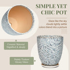 9.5" Spotted Blue Ceramic Planter with Saucer