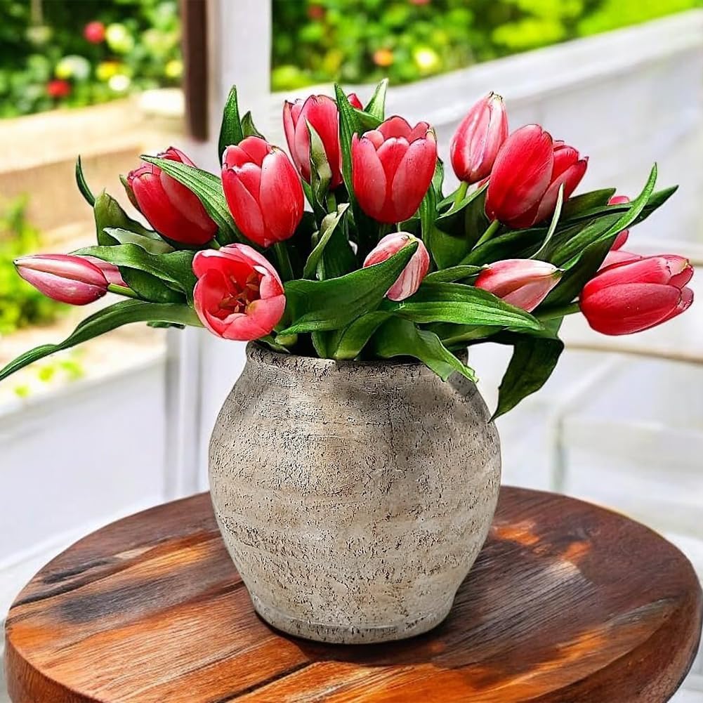 6.1" Cream Distressed Ceramic Vase