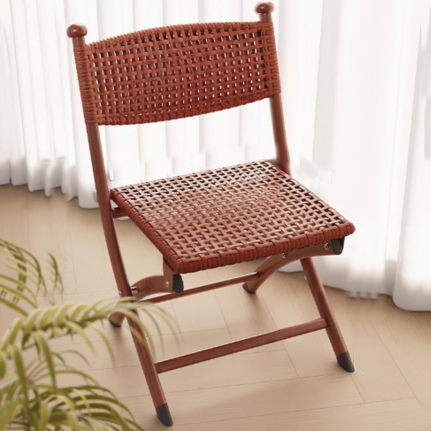 Vintage Rattan Wooden Folding Accent Chair