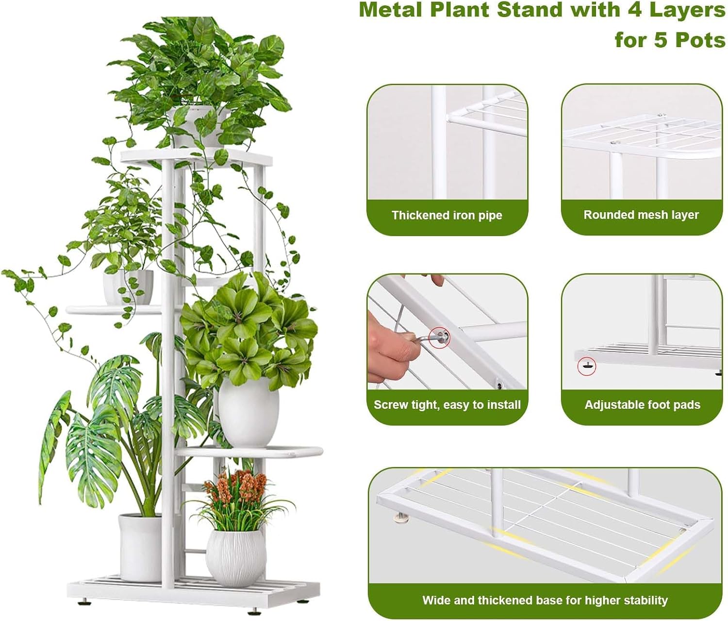 4-Tier Metal Plant Stand for 5 Pots