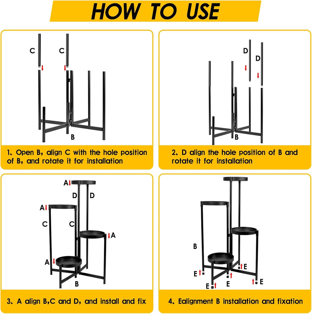 31" 4-Tier Foldable Black Metal Plant Stand