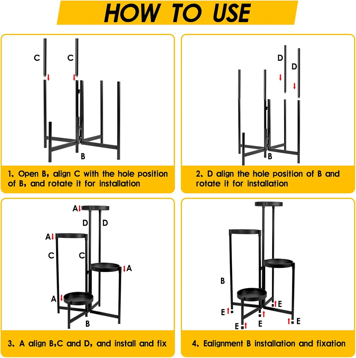 31" 4-Tier Foldable Black Metal Plant Stand